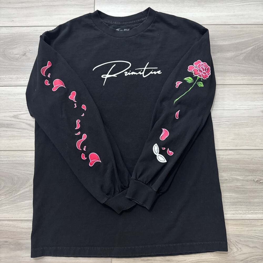 Primitive x Sailor Moon Tuxedo Mask Long Sleeve Tee Black Size M Rose Petals